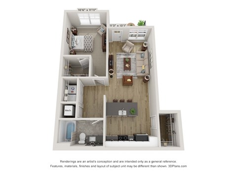 Floor plan for 1 bed, 1 bath, 759 sqft